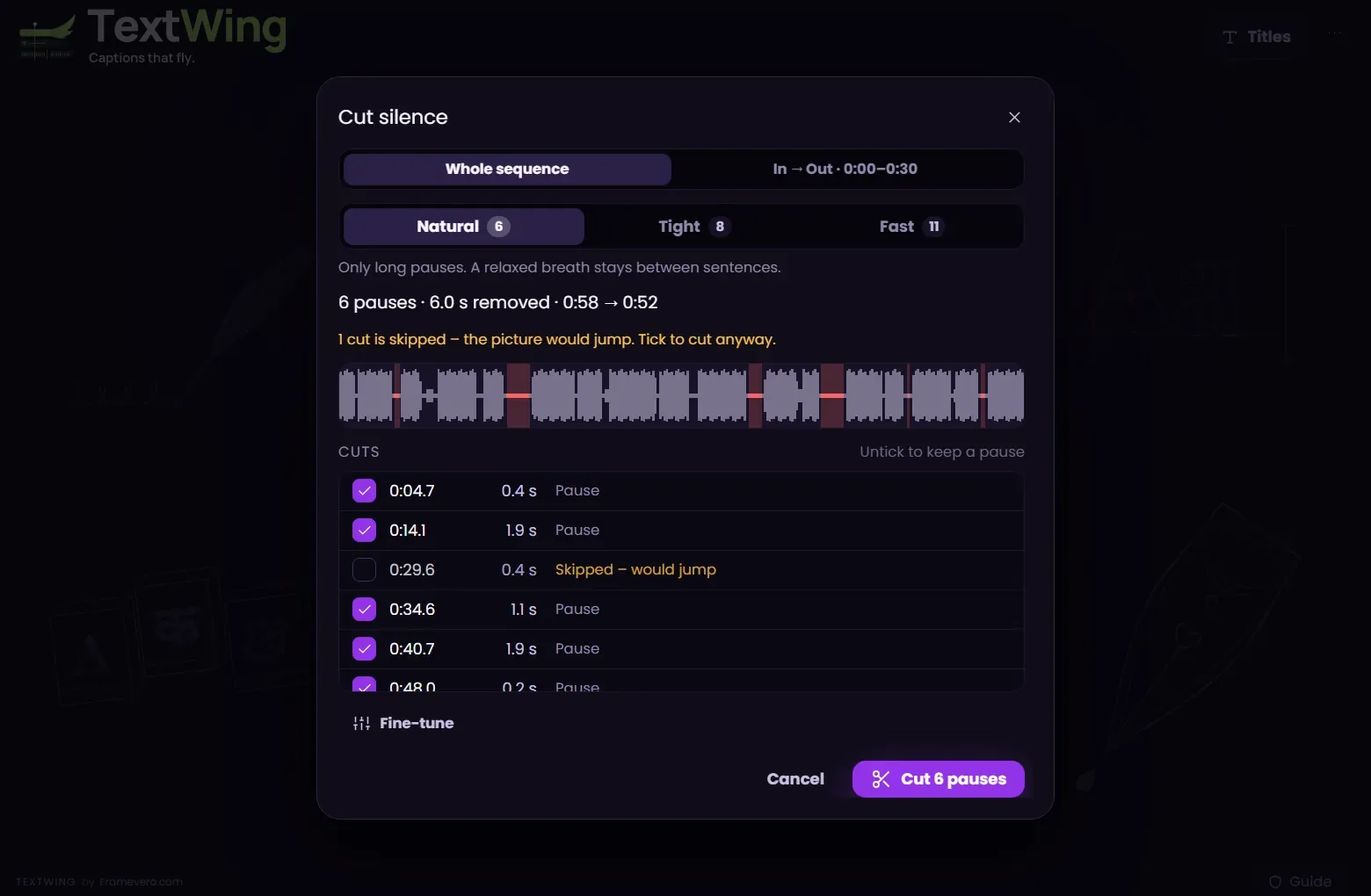 TextWing Cut silence with Natural, Tight and Fast