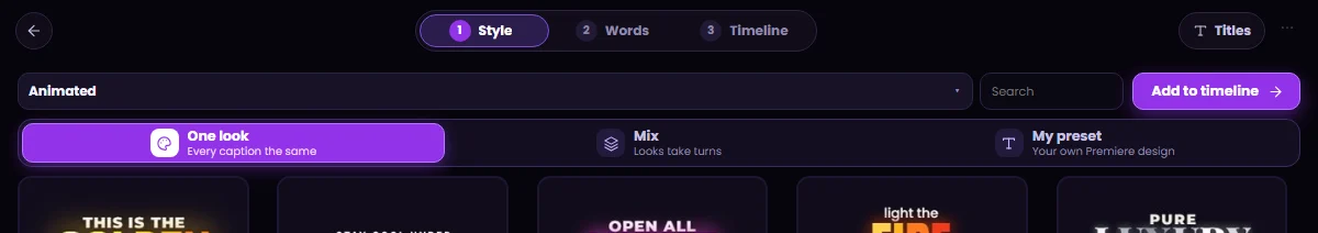 The One look, Mix and My preset switch at the top of the TextWing Style page