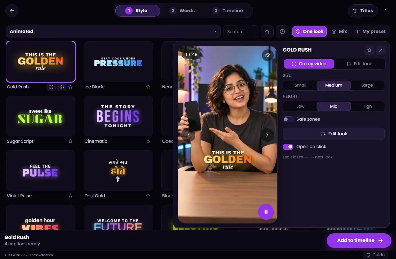 TextWing Peek with an animated caption look