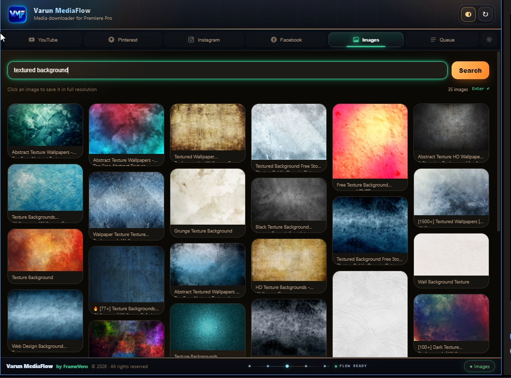 Varun MediaFlow image search for full-resolution textures inside Adobe Premiere Pro