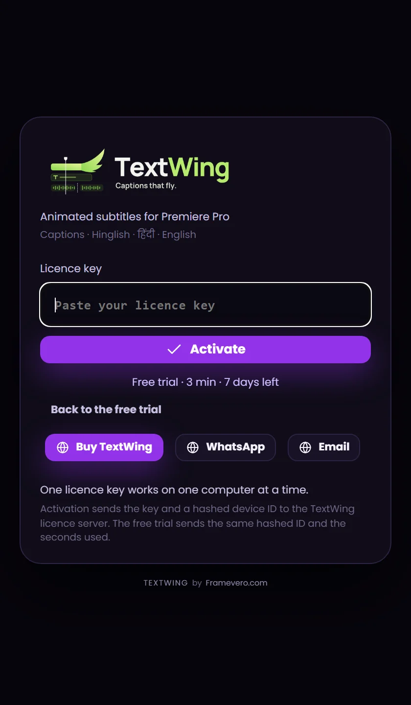 The activation box: paste your key, then Activate
